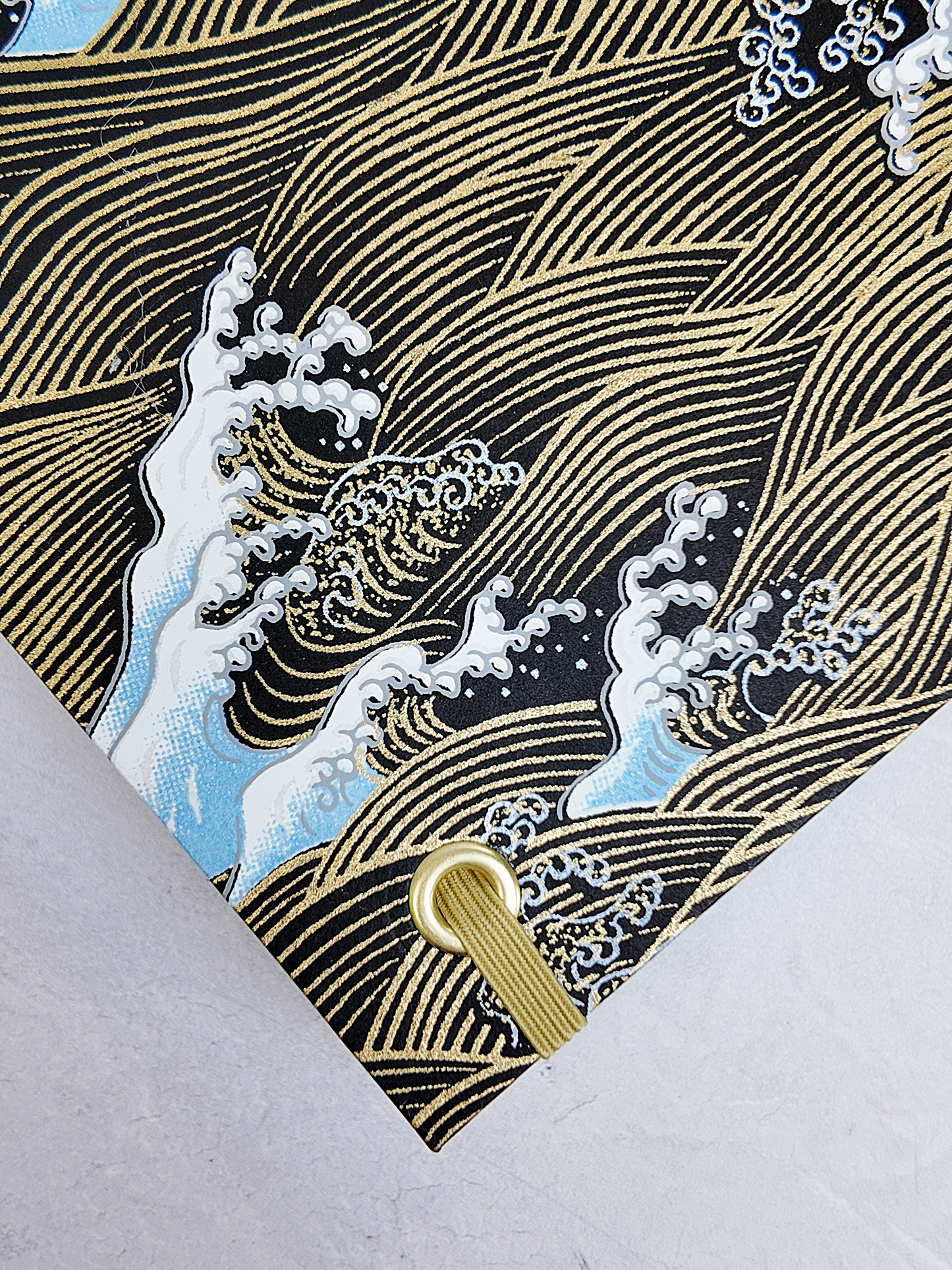 PRE-ORDER NEW B5 192-page Hardcover Journal finished in Soft Gold and Gold and Blue Waves Chiyogami Paper