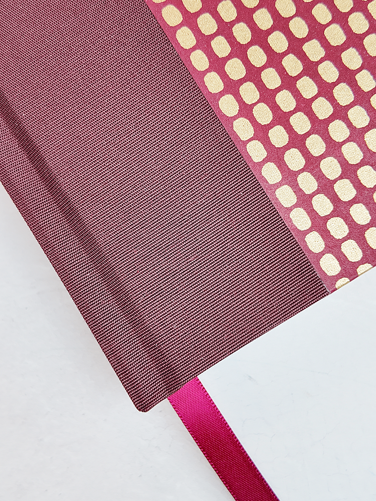 PRE-ORDER NEW A5 160-page Hardcover Journal finished in Maroon Japanese Book Cloth and Gold Dots in Maroon Chiyogami Paper
