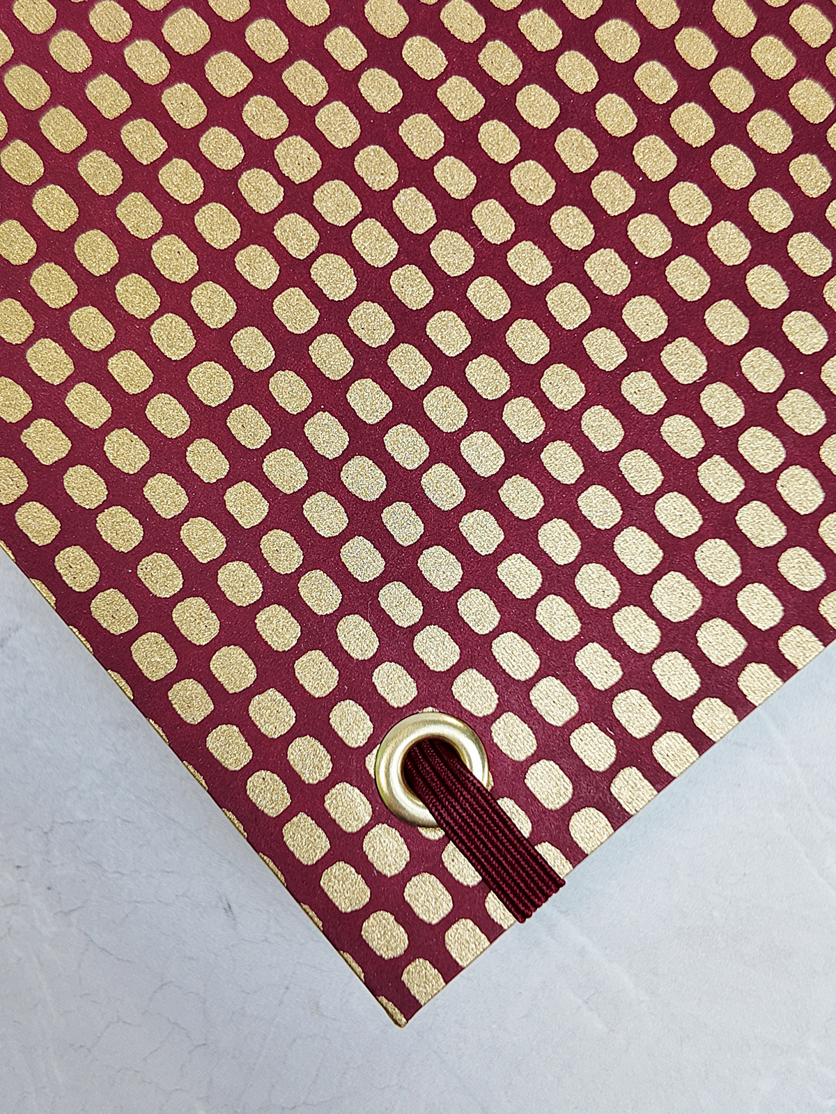 PRE-ORDER NEW B5 192-page Hardcover Journal finished in Maroon Japanese Book Cloth and Gold Dots in Maroon Chiyogami Paper