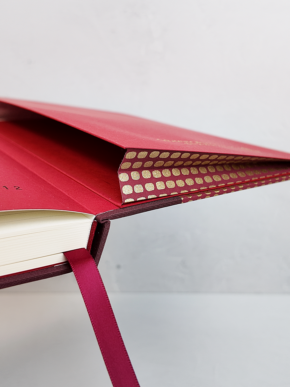 PRE-ORDER NEW B5 192-page Hardcover Journal finished in Maroon Japanese Book Cloth and Gold Dots in Maroon Chiyogami Paper