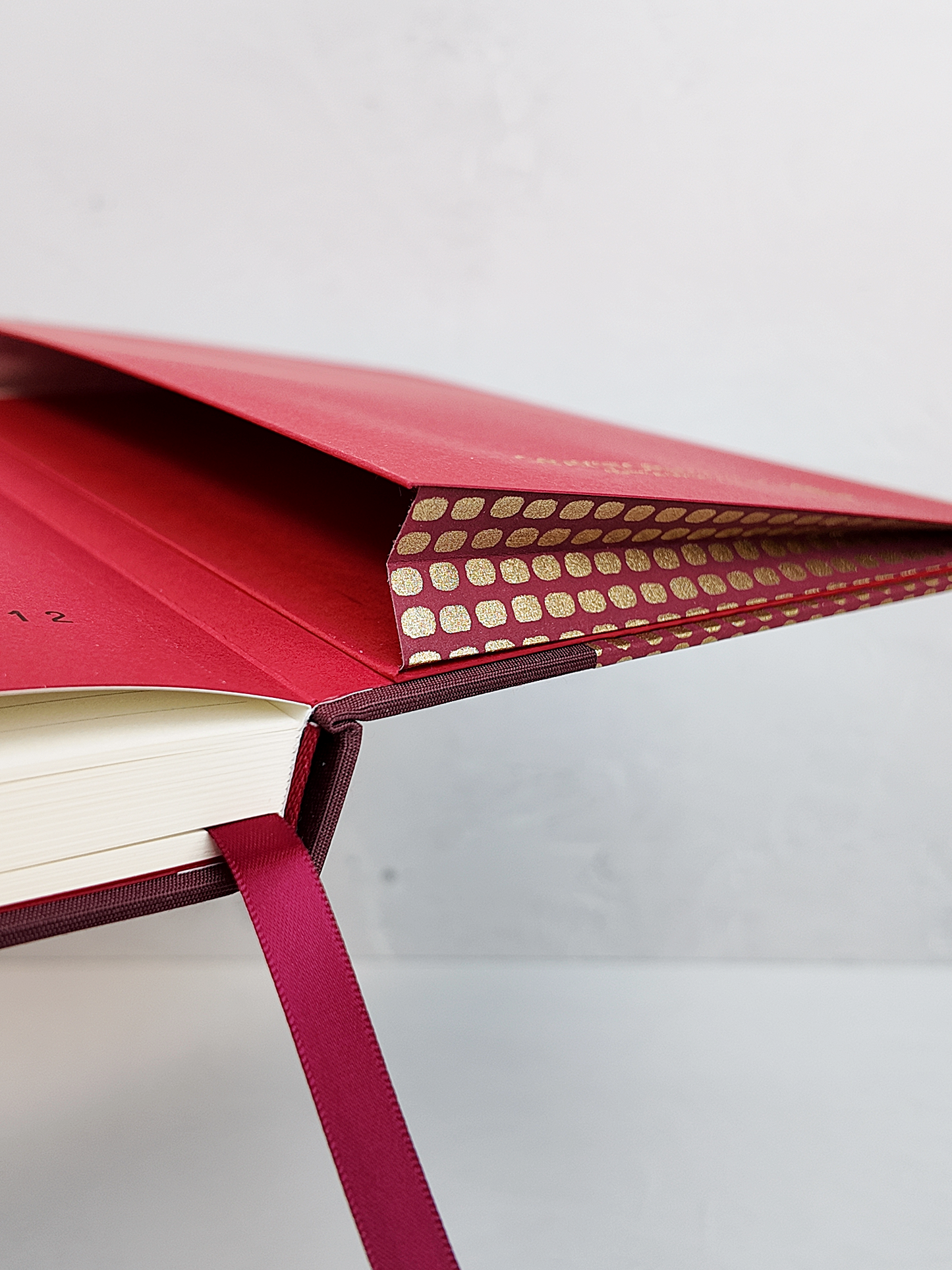 PRE-ORDER NEW A5 160-page Hardcover Journal finished in Maroon Japanese Book Cloth and Gold Dots in Maroon Chiyogami Paper