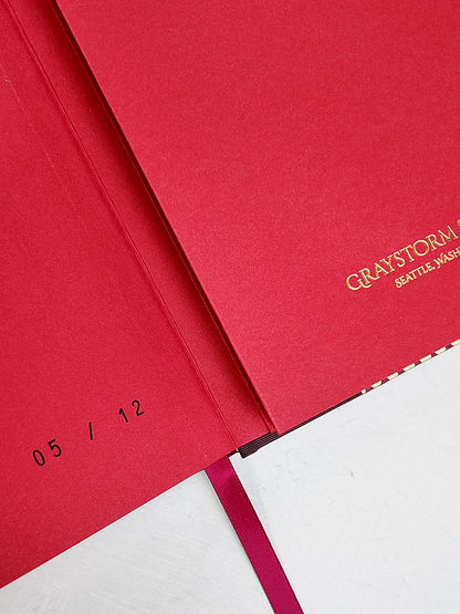 PRE-ORDER NEW B5 192-page Hardcover Journal finished in Maroon Japanese Book Cloth and Gold Dots in Maroon Chiyogami Paper