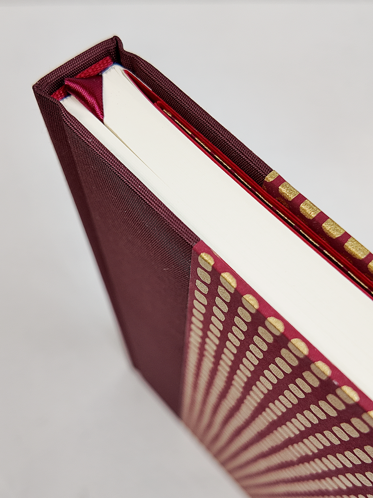 PRE-ORDER NEW A5 160-page Hardcover Journal finished in Maroon Japanese Book Cloth and Gold Dots in Maroon Chiyogami Paper