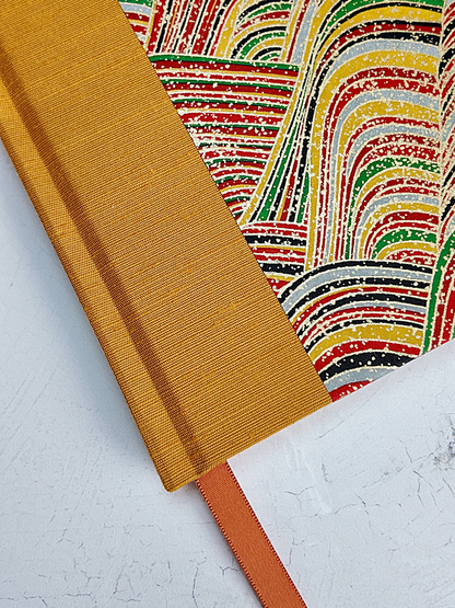PRE-ORDER NEW A5 160-page Hardcover Journal finished in Ochre Japanese book cloth and Rolling Hills Chiyogami Paper