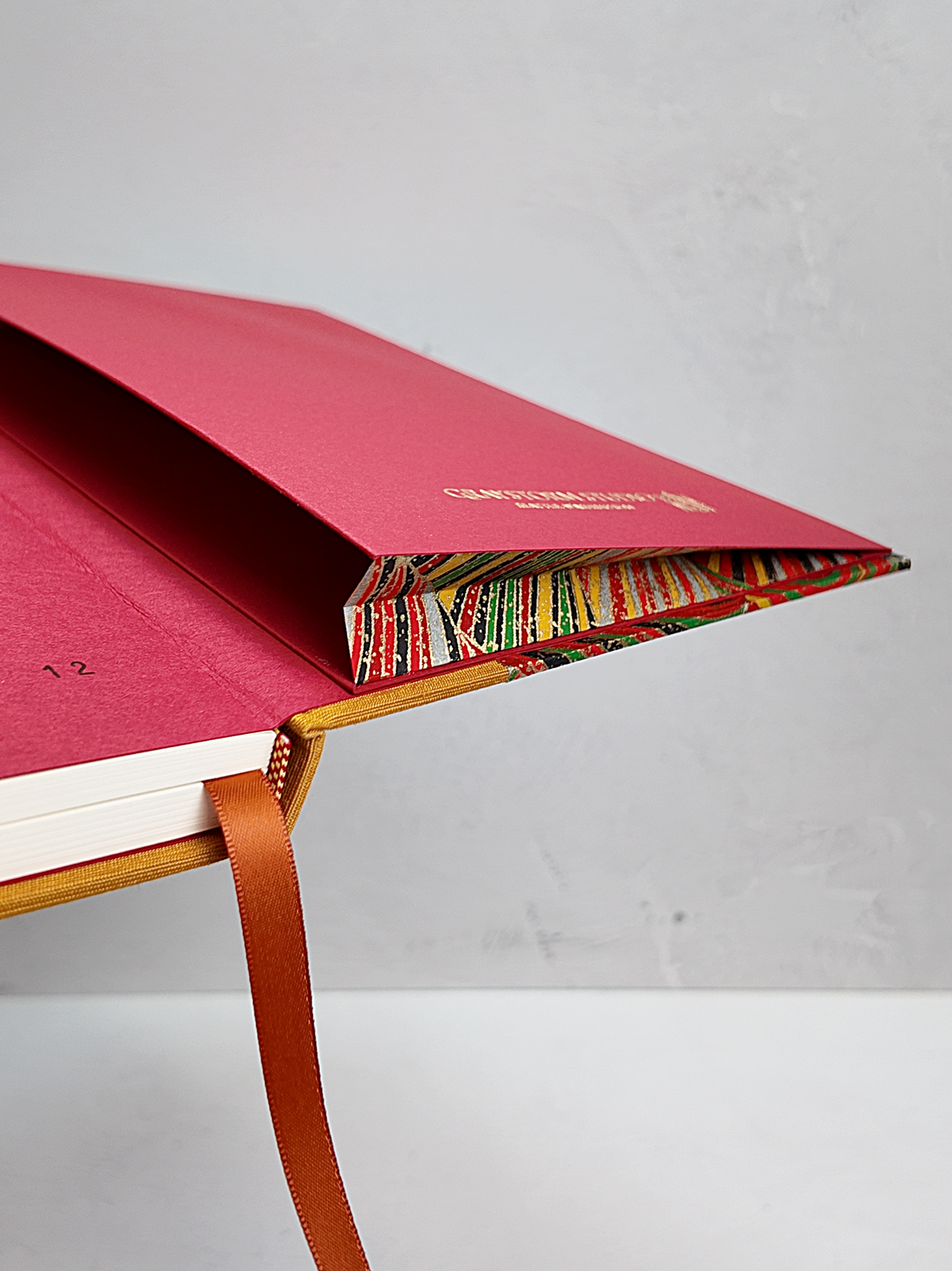 PRE-ORDER NEW B5 192-page Hardcover Journal finished in Ochre Japanese book cloth and Rolling Hills Chiyogami Paper