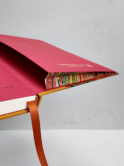 PRE-ORDER NEW B5 192-page Hardcover Journal finished in Ochre Japanese book cloth and Rolling Hills Chiyogami Paper