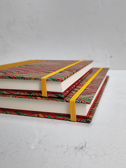 PRE-ORDER NEW B5 192-page Hardcover Journal finished in Ochre Japanese book cloth and Rolling Hills Chiyogami Paper
