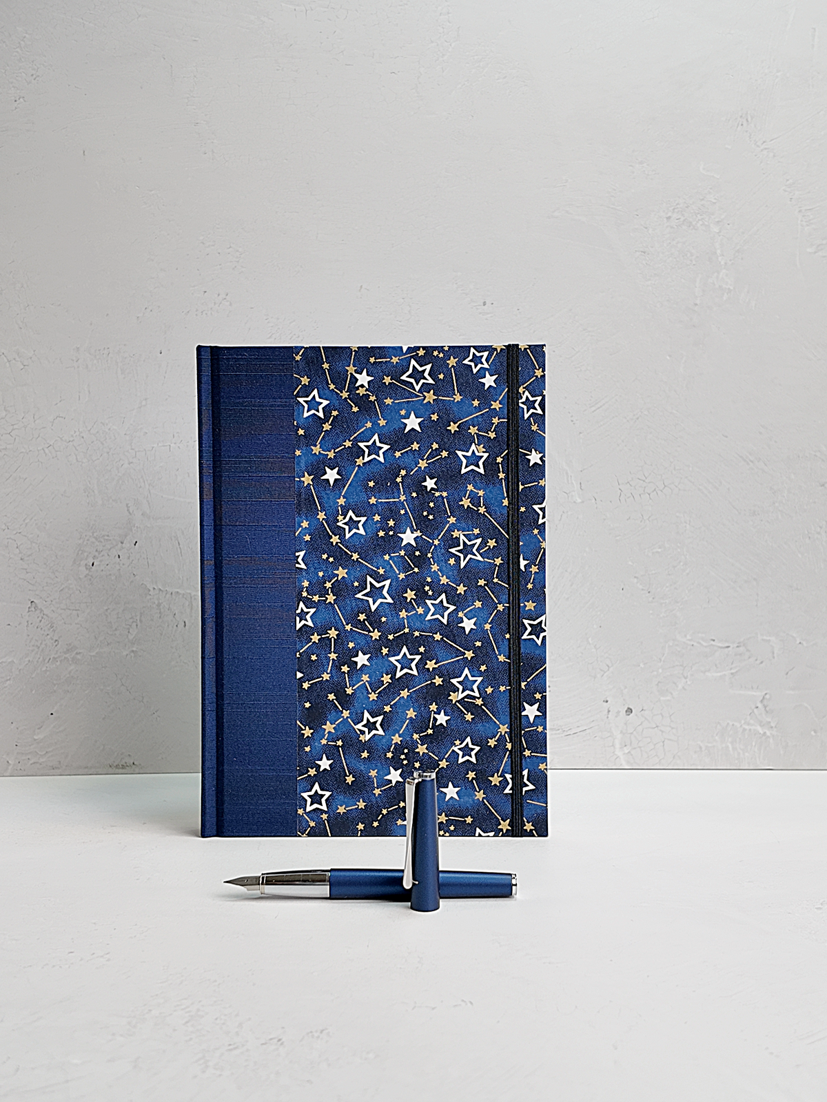 PRE-ORDER NEW B5 192-page Hardcover Journal finished in Cadet Blue Japanese Book Cloth and Galaxy Chiyogami Paper
