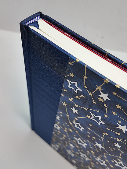 PRE-ORDER NEW B5 192-page Hardcover Journal finished in Cadet Blue Japanese Book Cloth and Galaxy Chiyogami Paper