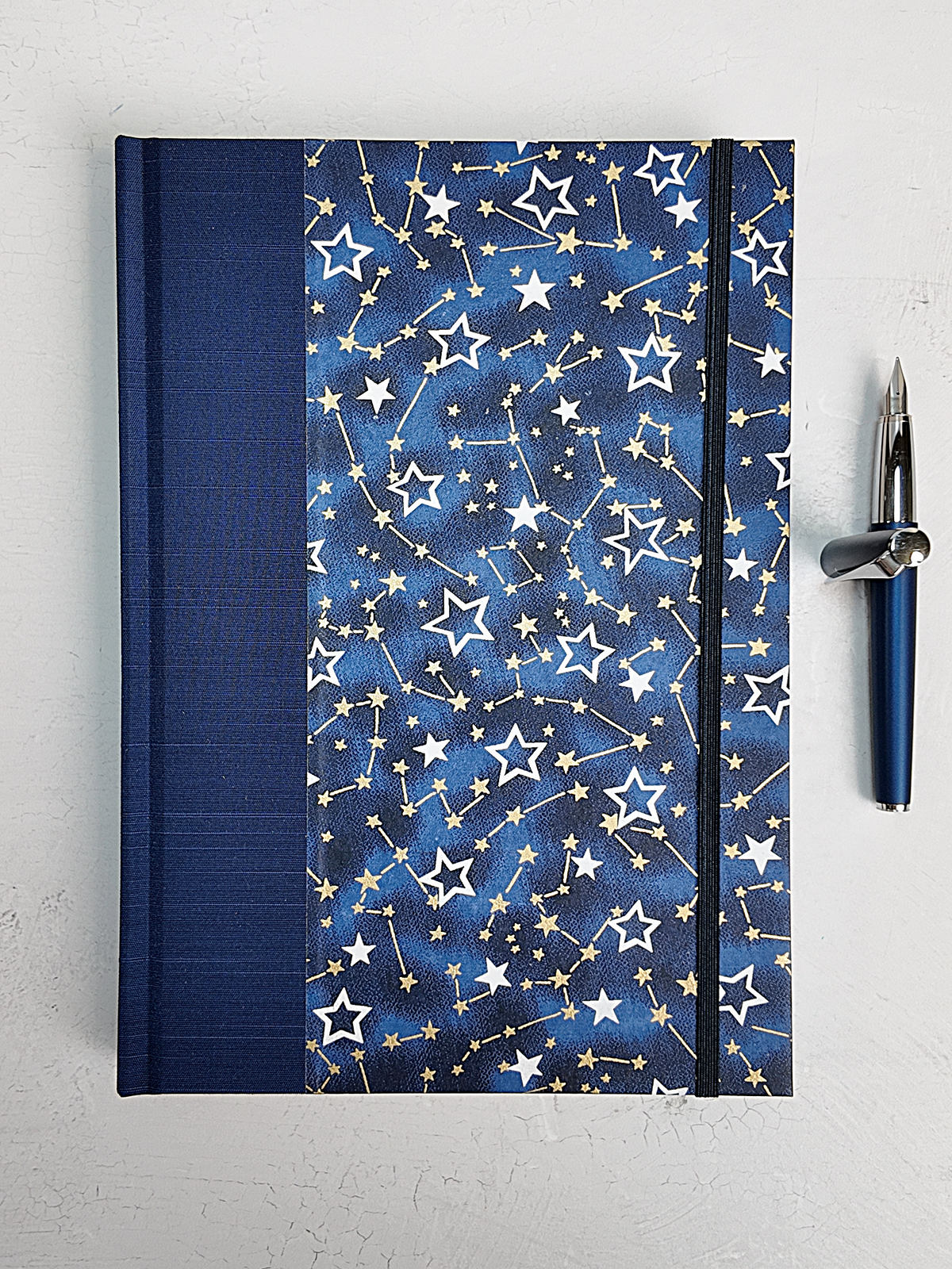 PRE-ORDER NEW B5 192-page Hardcover Journal finished in Cadet Blue Japanese Book Cloth and Galaxy Chiyogami Paper