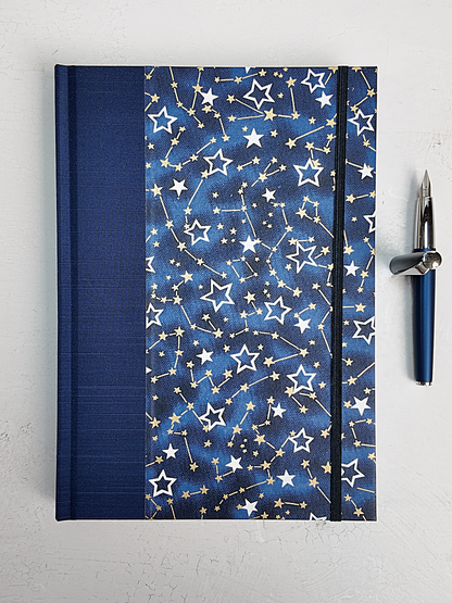 PRE-ORDER NEW B5 192-page Hardcover Journal finished in Cadet Blue Japanese Book Cloth and Galaxy Chiyogami Paper