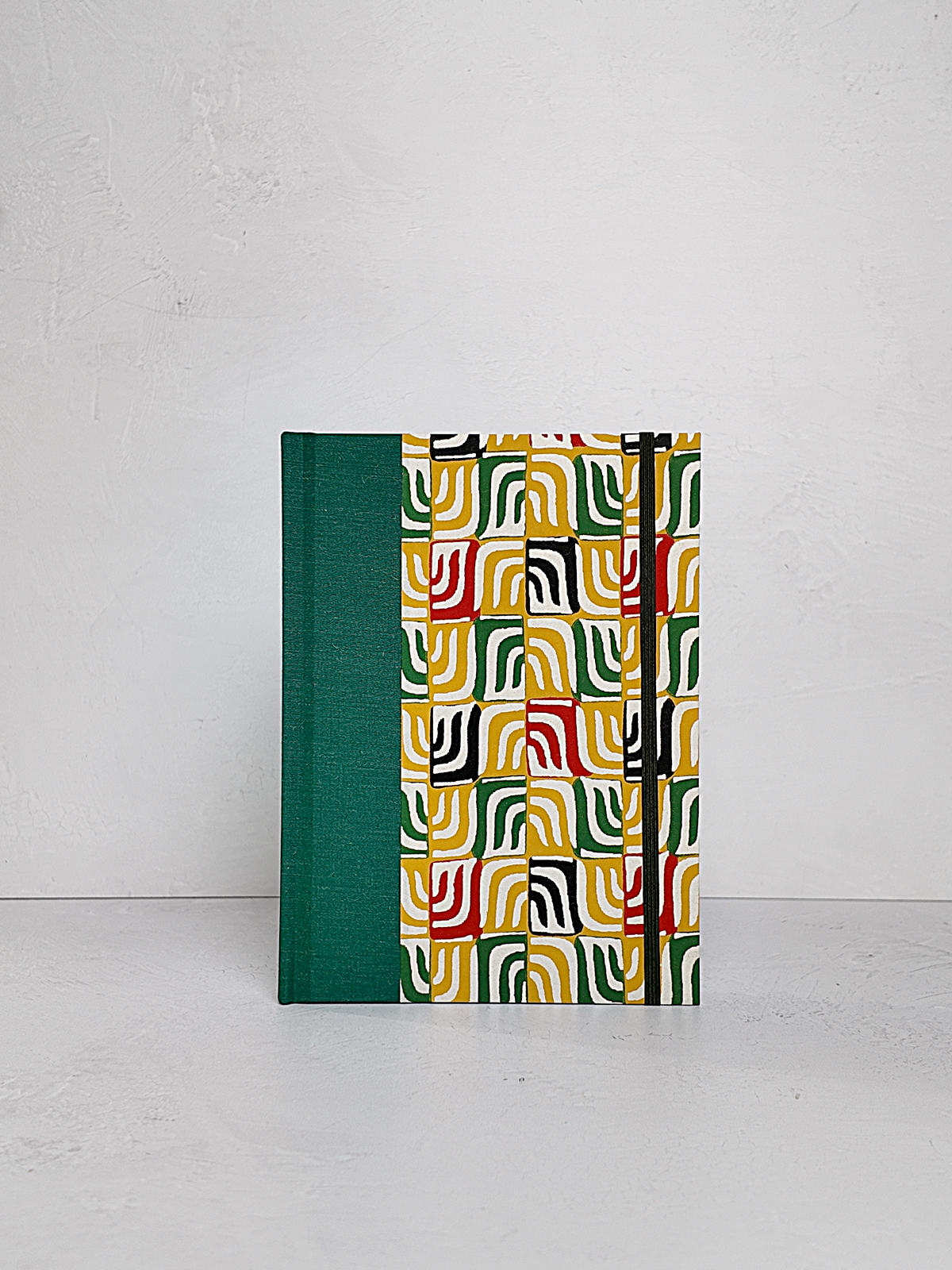 NEW A5 160-page Hardcover Journal finished in Green Mohair Japanese book cloth and abstract Katazome Paper