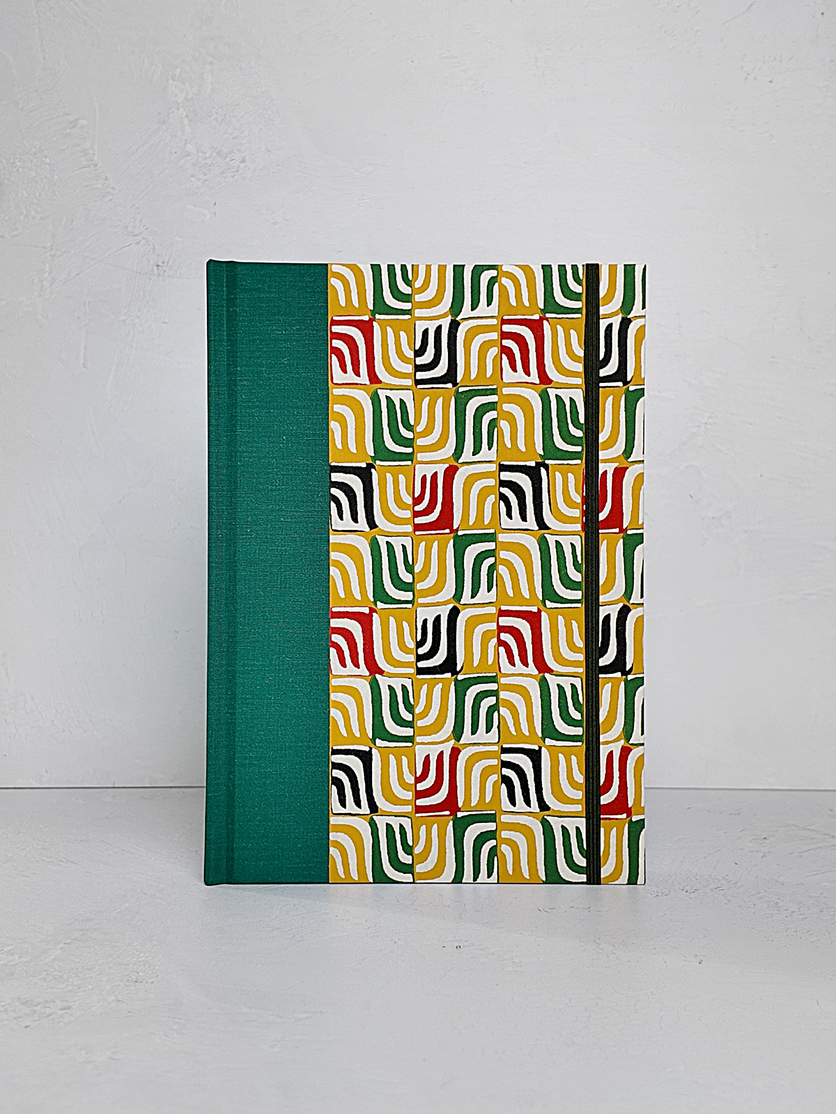 NEW B5 192-page Hardcover Journal finished in Green Mohair Japanese book cloth and abstract Katazome Paper