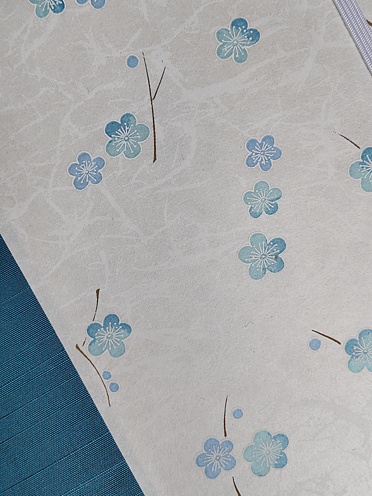 NEW A5 160-page Hardcover Journal finished in Marine Blue Japanese book cloth and Blue Cherry Blossoms on white Chiyogami Paper