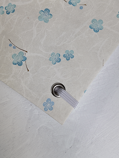 NEW A5 160-page Hardcover Journal finished in Marine Blue Japanese book cloth and Blue Cherry Blossoms on white Chiyogami Paper