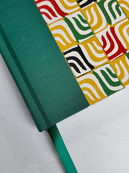 NEW A5 160-page Hardcover Journal finished in Green Mohair Japanese book cloth and abstract Katazome Paper