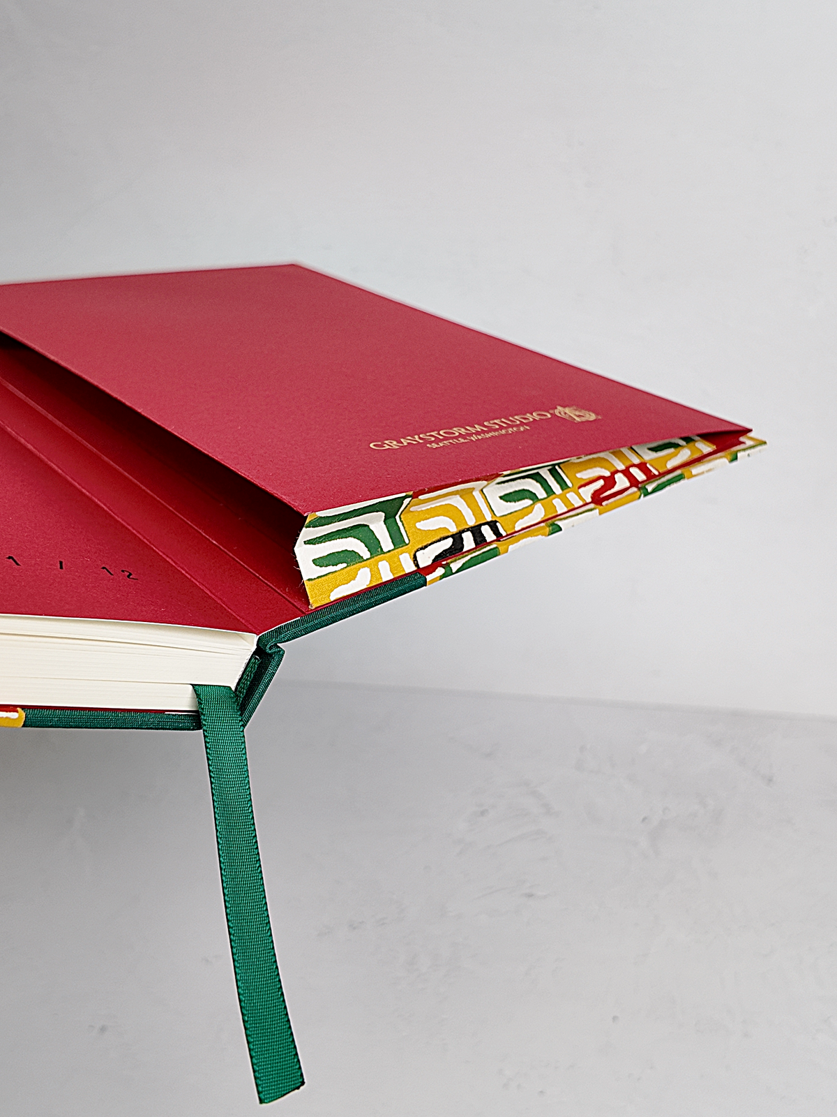 NEW A5 160-page Hardcover Journal finished in Green Mohair Japanese book cloth and abstract Katazome Paper