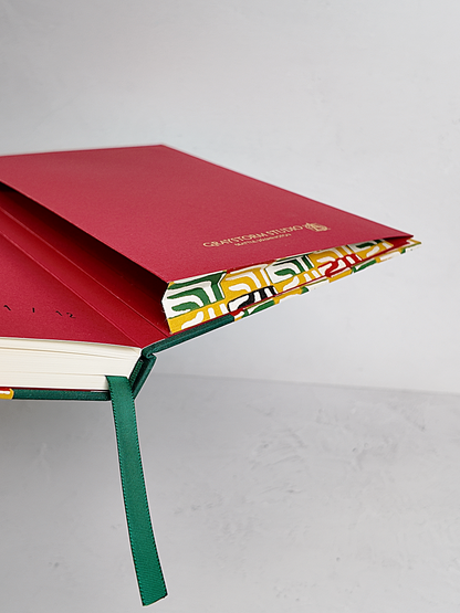 NEW A5 160-page Hardcover Journal finished in Green Mohair Japanese book cloth and abstract Katazome Paper
