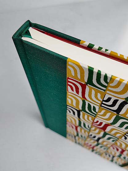 NEW A5 160-page Hardcover Journal finished in Green Mohair Japanese book cloth and abstract Katazome Paper
