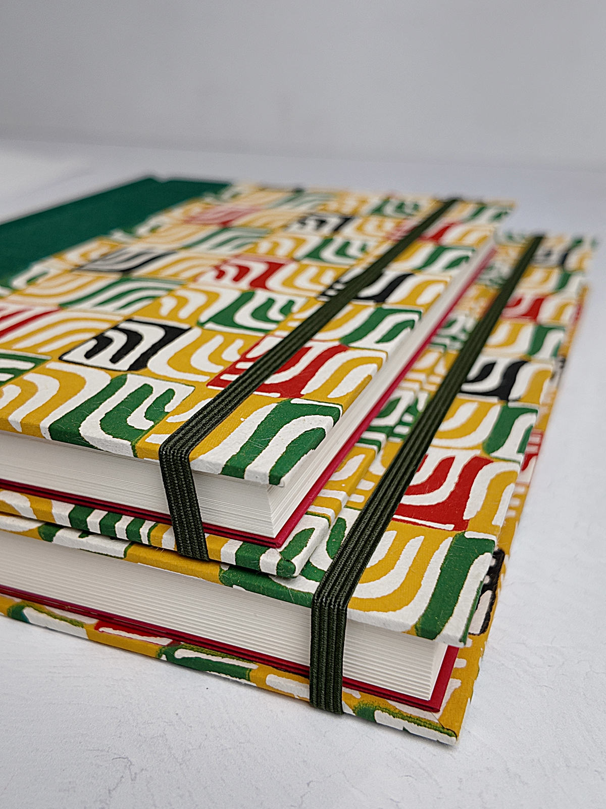 NEW B5 192-page Hardcover Journal finished in Green Mohair Japanese book cloth and abstract Katazome Paper
