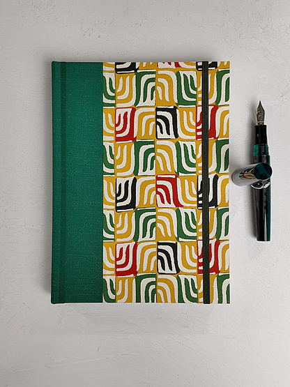 NEW A5 160-page Hardcover Journal finished in Green Mohair Japanese book cloth and abstract Katazome Paper