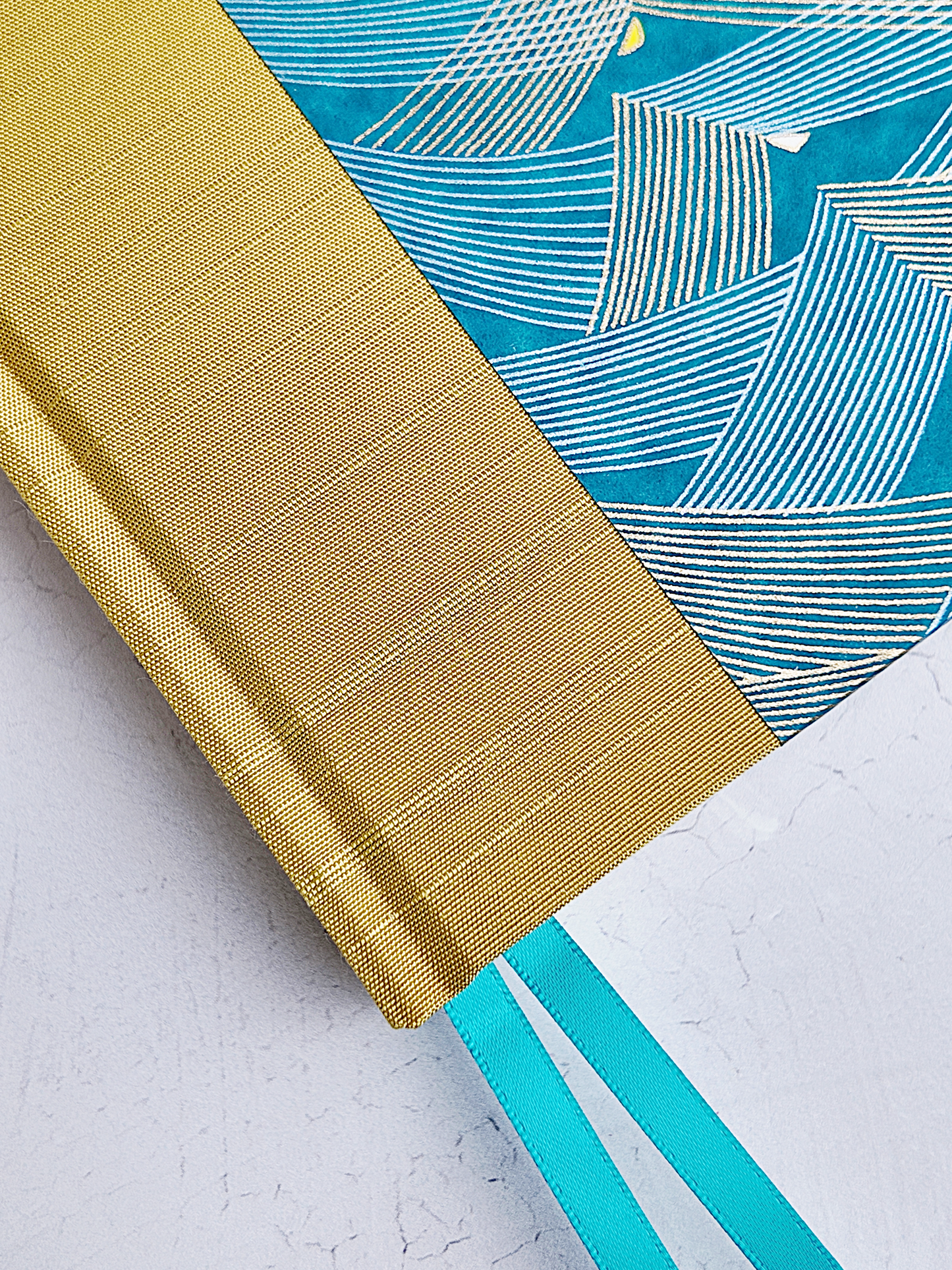 B5 192-page Hardcover Journal finished in Blue and Gold Chiyogami Paper and Yellow Gold Japanese Book Cloth