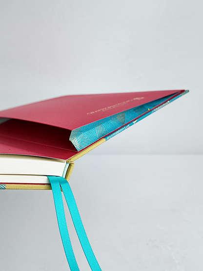 B5 192-page Hardcover Journal finished in Blue and Gold Chiyogami Paper and Yellow Gold Japanese Book Cloth