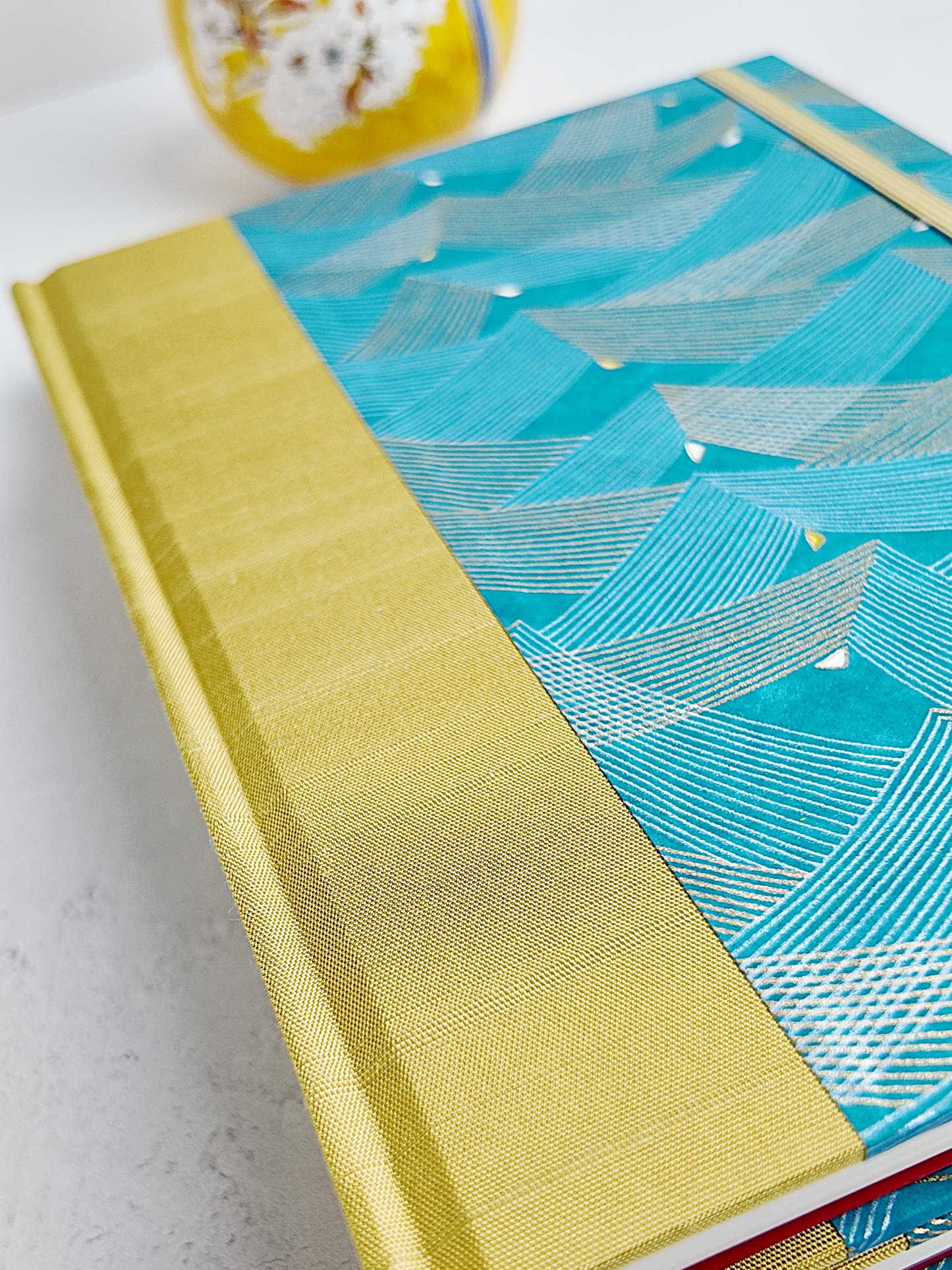B5 192-page Hardcover Journal finished in Blue and Gold Chiyogami Paper and Yellow Gold Japanese Book Cloth