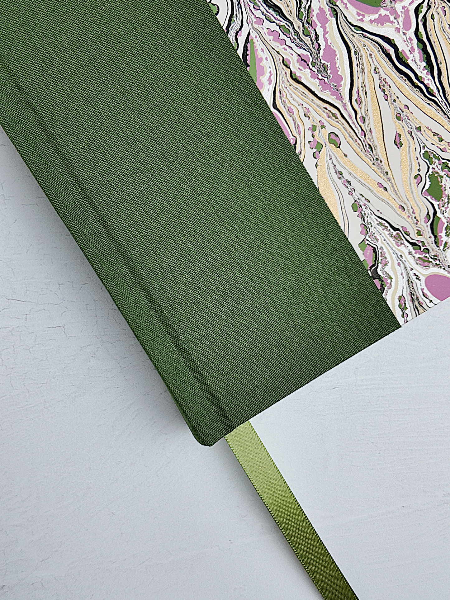 NEW B5 192-page Hardcover Journal finished in Olive Verona book cloth and Renato Crepaldi hand marbled paper