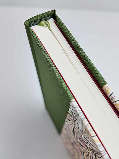 NEW B5 192-page Hardcover Journal finished in Olive Verona book cloth and Renato Crepaldi hand marbled paper
