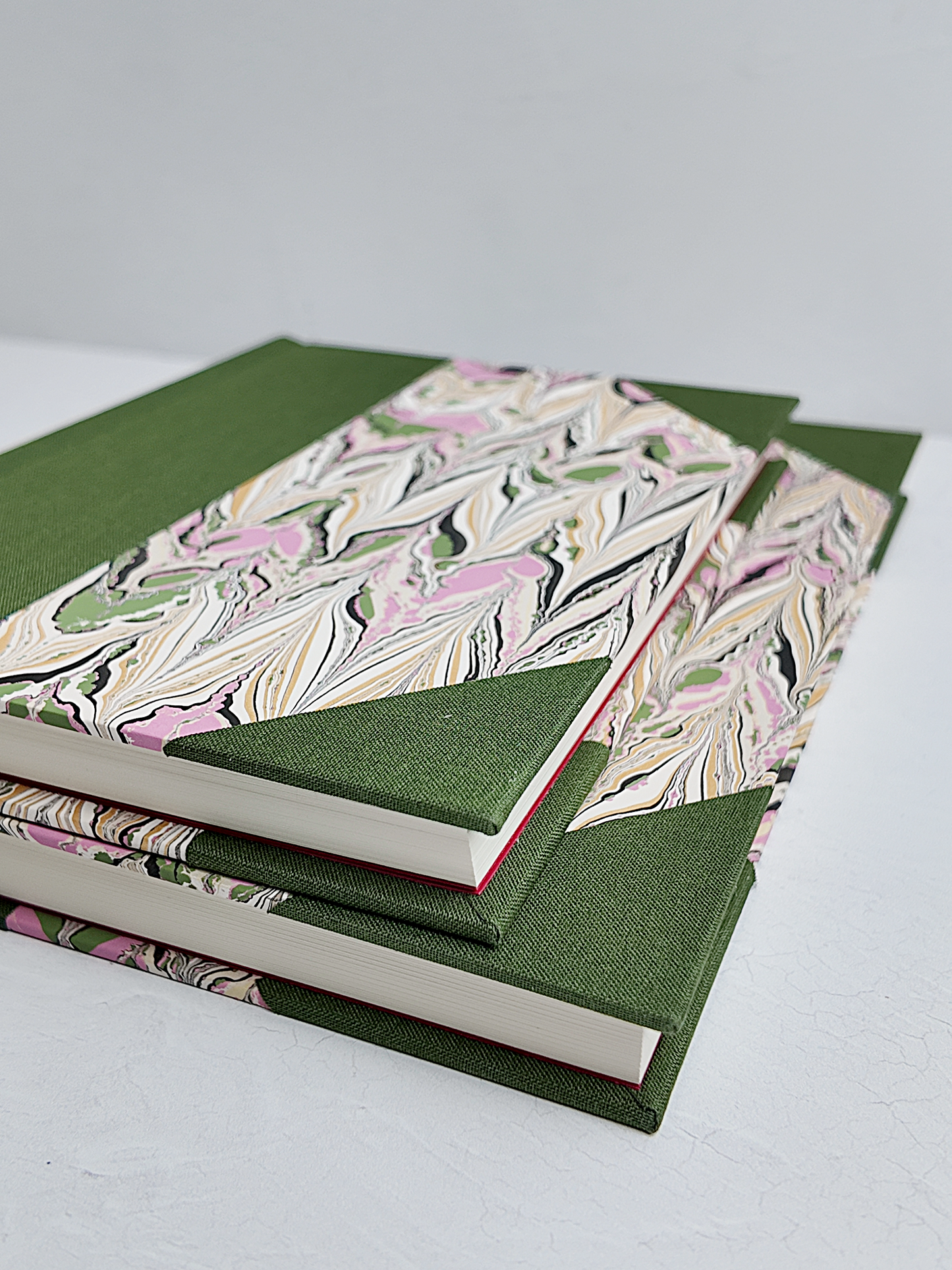 NEW B5 192-page Hardcover Journal finished in Olive Verona book cloth and Renato Crepaldi hand marbled paper