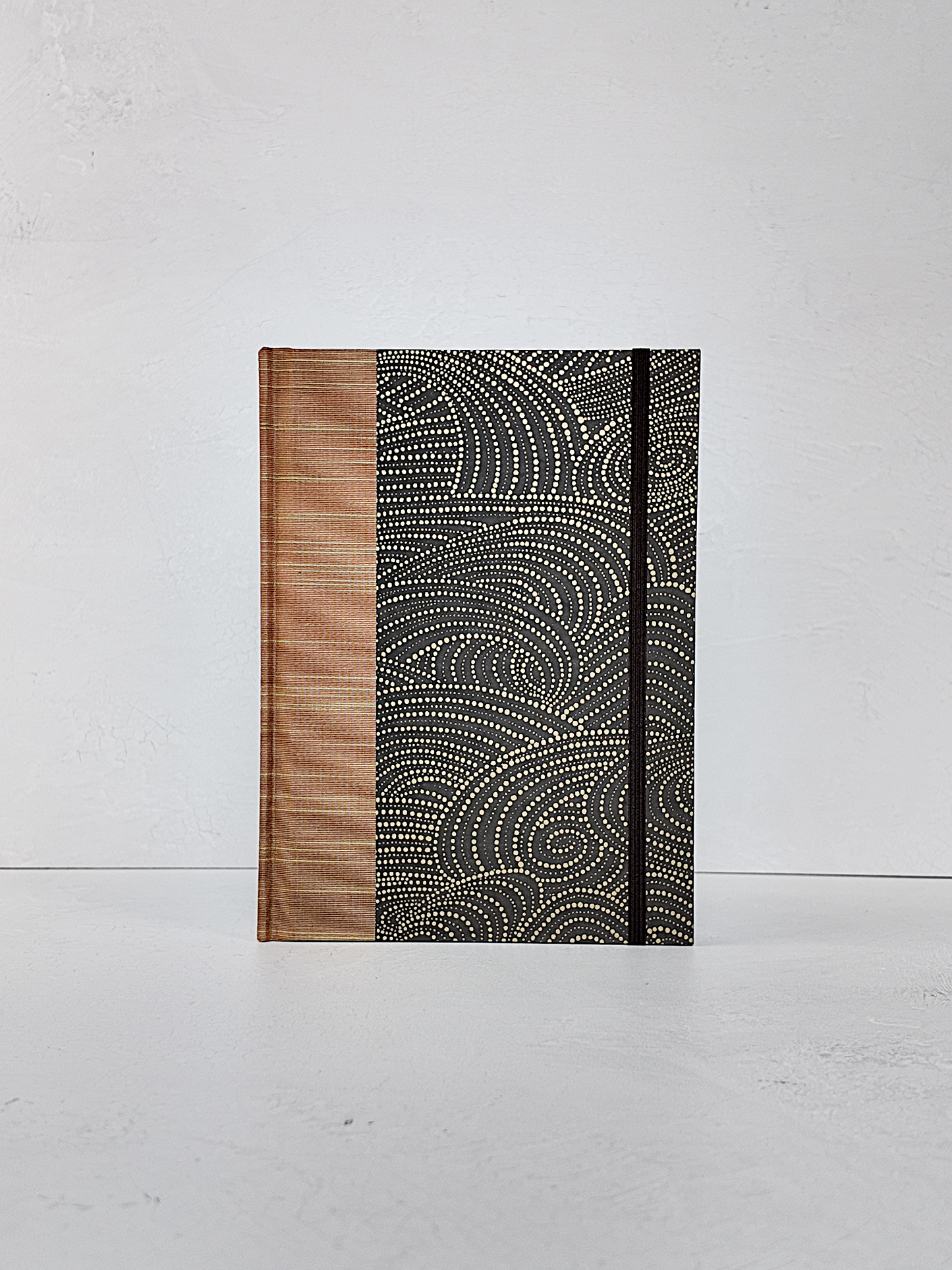NEW A5 160-page Hardcover Journal finished in Bronze Japanese book cloth and Gold on Brown Chiyogami Paper