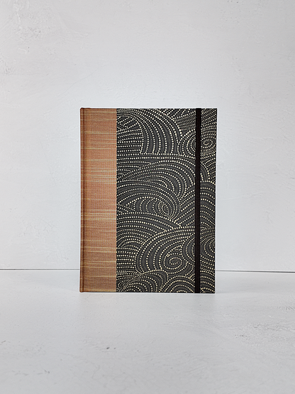 NEW A5 160-page Hardcover Journal finished in Bronze Japanese book cloth and Gold on Brown Chiyogami Paper