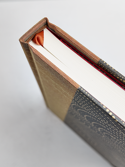 NEW A5 160-page Hardcover Journal finished in Bronze Japanese book cloth and Gold on Brown Chiyogami Paper