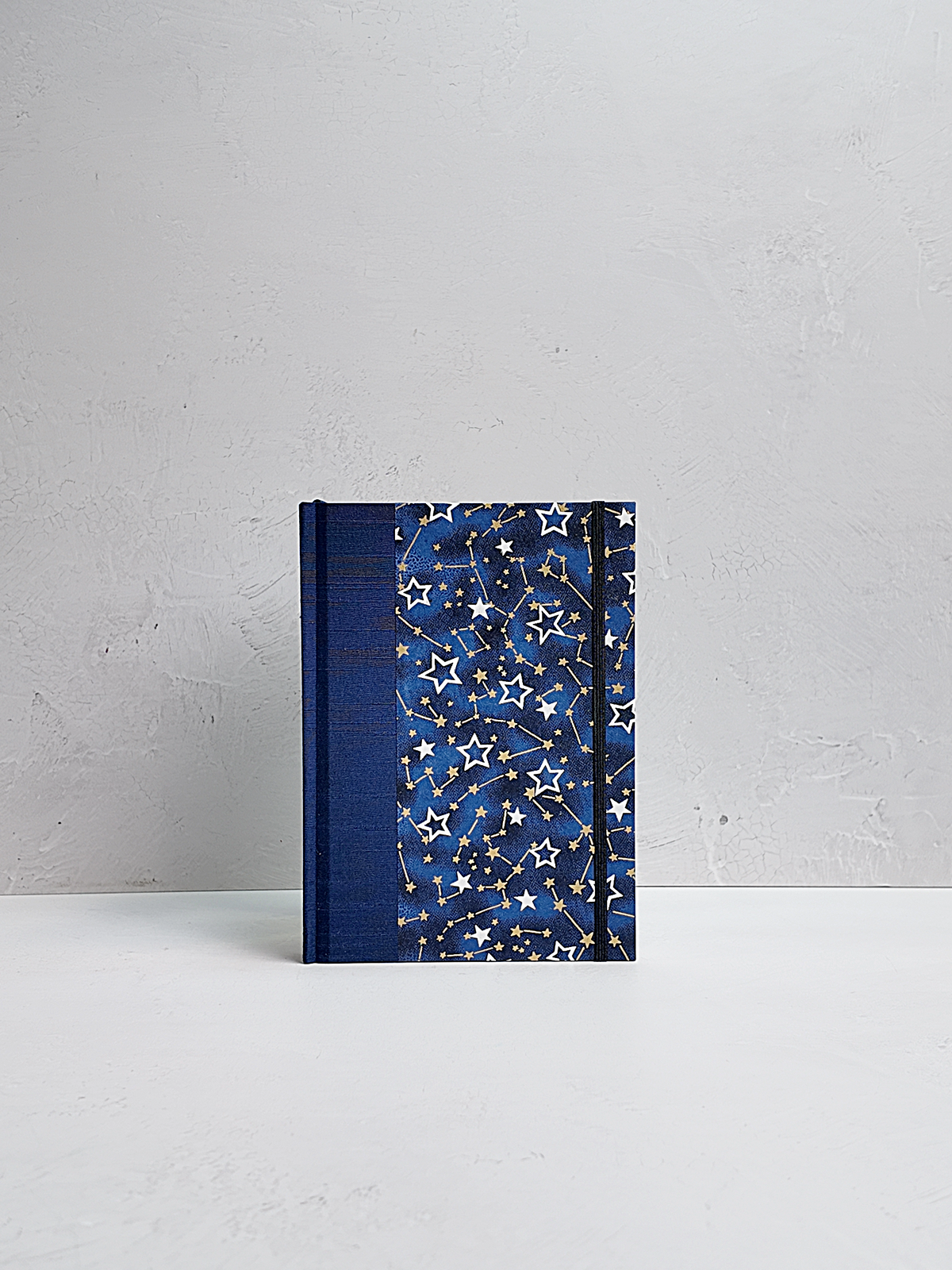 PRE-ORDER NEW A5 160-page Hardcover Journal finished in Cadet Blue Japanese Book Cloth and Galaxy Chiyogami Paper
