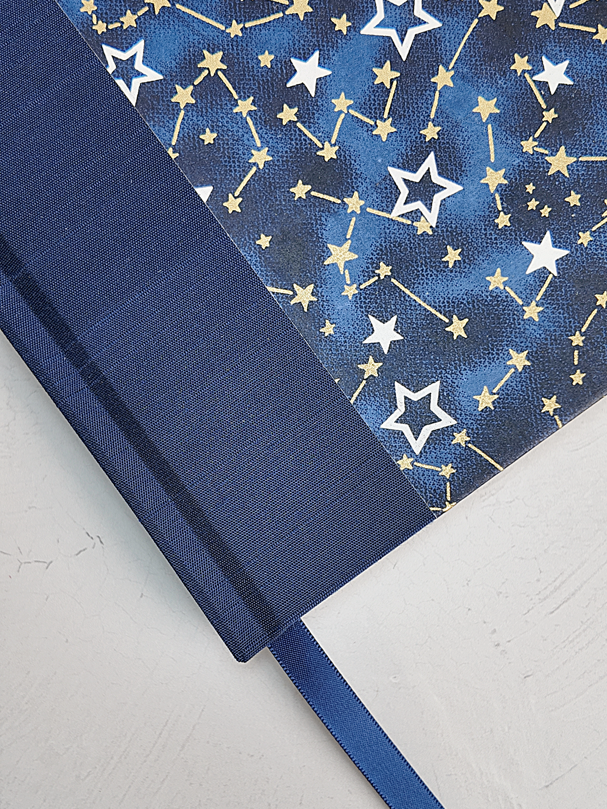 PRE-ORDER NEW A5 160-page Hardcover Journal finished in Cadet Blue Japanese Book Cloth and Galaxy Chiyogami Paper