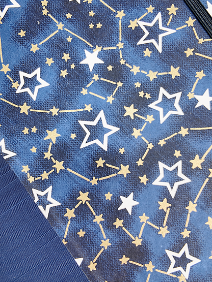 PRE-ORDER NEW A5 160-page Hardcover Journal finished in Cadet Blue Japanese Book Cloth and Galaxy Chiyogami Paper