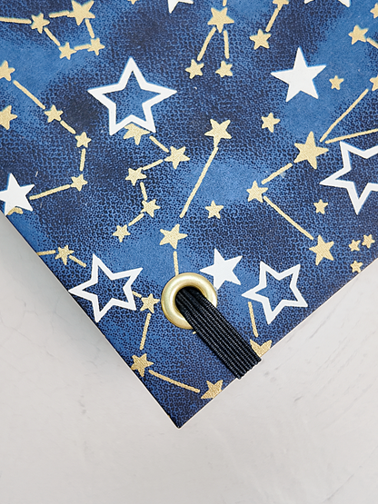 PRE-ORDER NEW A5 160-page Hardcover Journal finished in Cadet Blue Japanese Book Cloth and Galaxy Chiyogami Paper