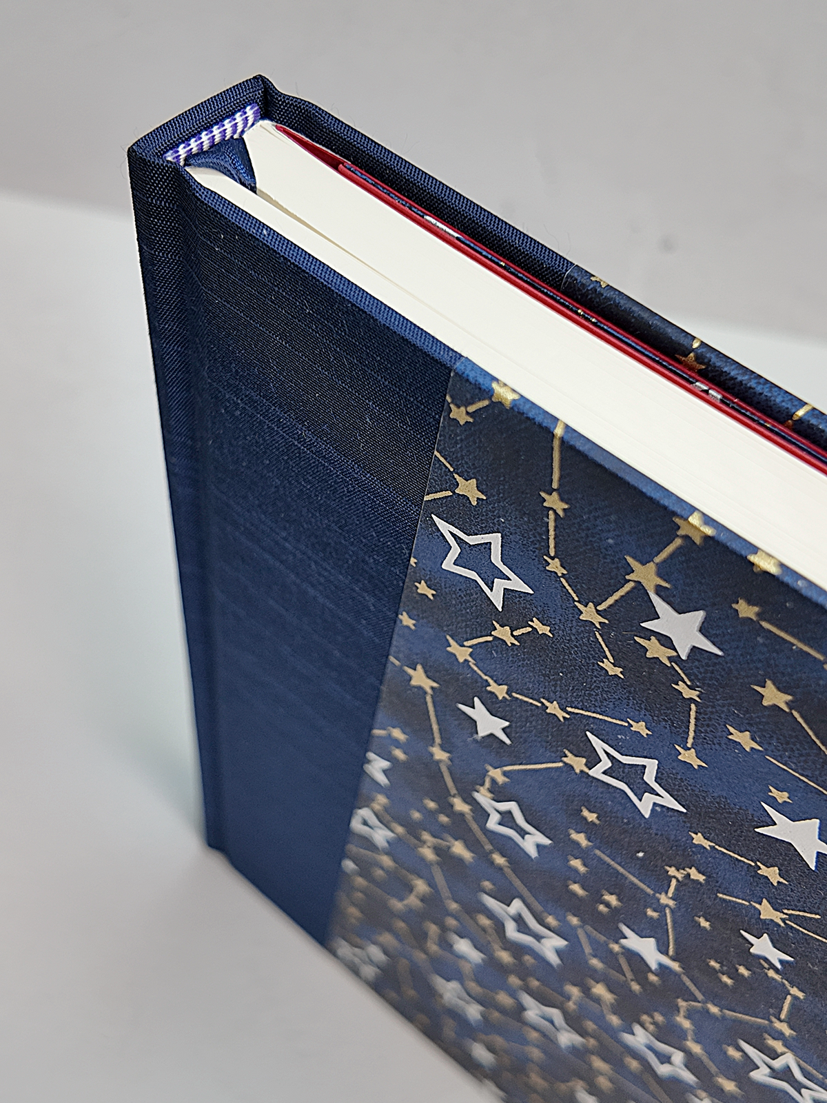 PRE-ORDER NEW A5 160-page Hardcover Journal finished in Cadet Blue Japanese Book Cloth and Galaxy Chiyogami Paper