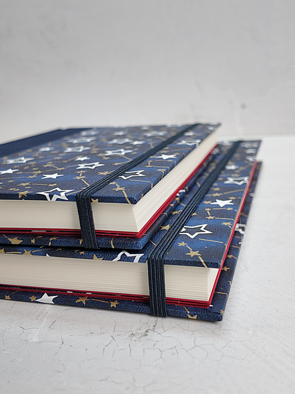 PRE-ORDER NEW A5 160-page Hardcover Journal finished in Cadet Blue Japanese Book Cloth and Galaxy Chiyogami Paper