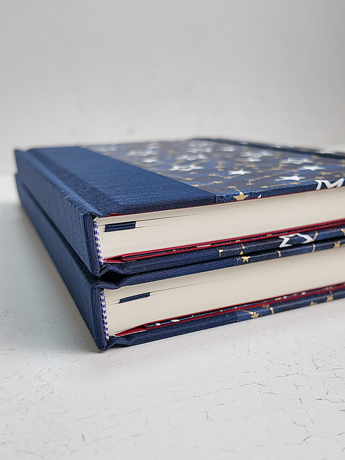 PRE-ORDER NEW A5 160-page Hardcover Journal finished in Cadet Blue Japanese Book Cloth and Galaxy Chiyogami Paper