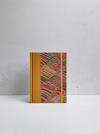 PRE-ORDER NEW A5 160-page Hardcover Journal finished in Ochre Japanese book cloth and Rolling Hills Chiyogami Paper
