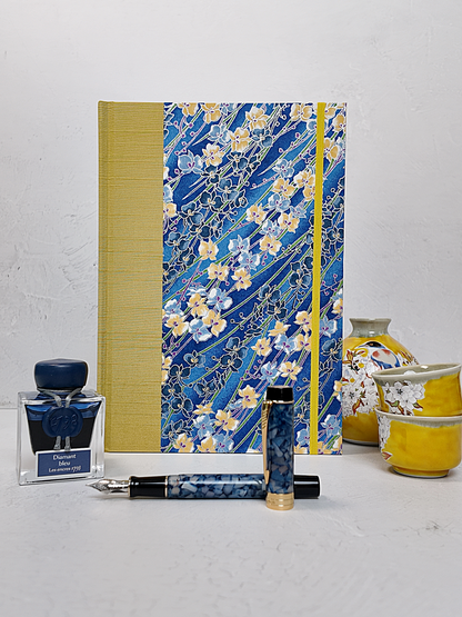 NEW B5 192-page Hardcover Journal finished in Yellow Gold and Vintage Chiyogami Floral Paper