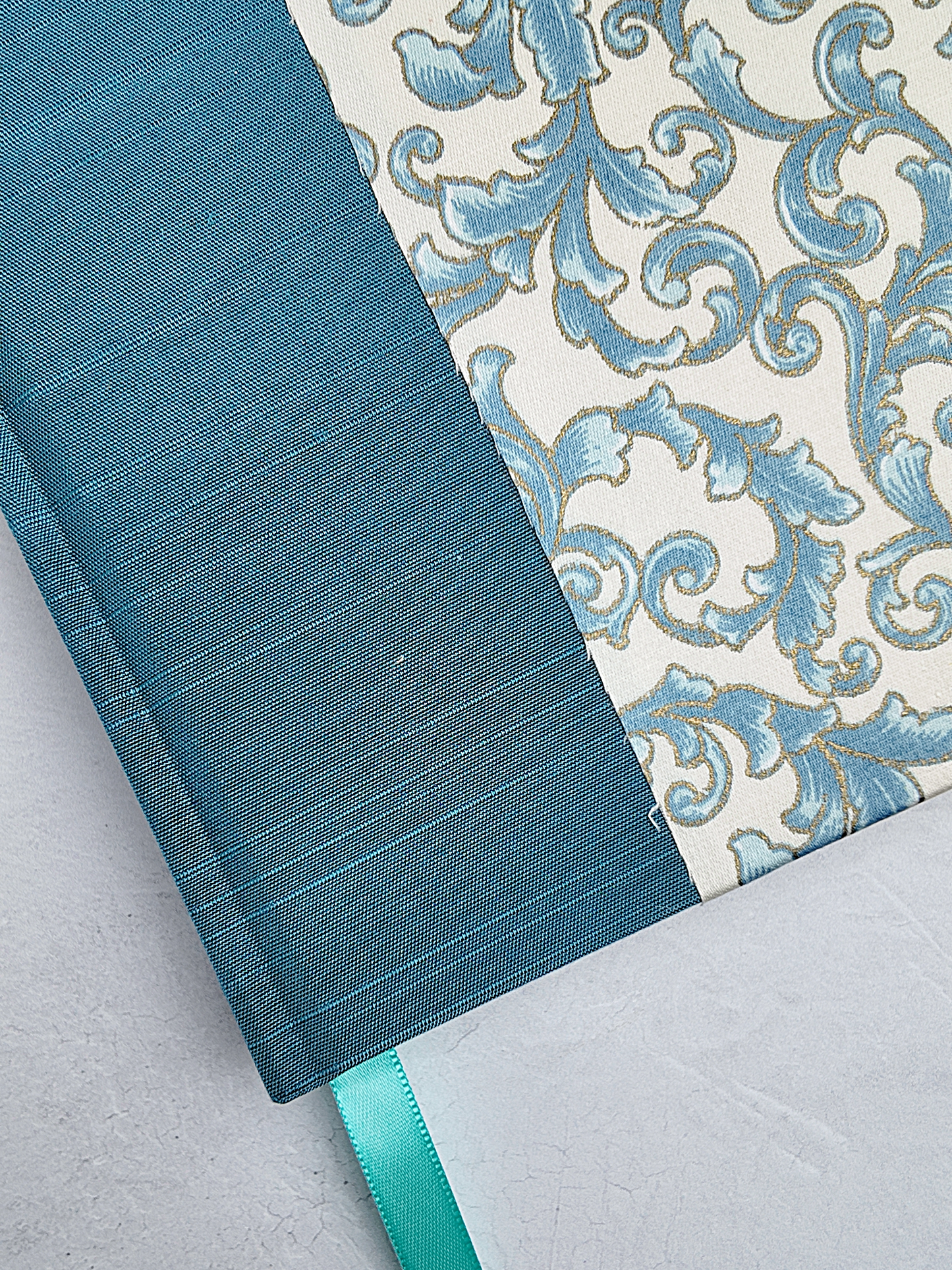 B5 192-page Hardcover Journal finished in Marine Blue Japanese book cloth and blue gold fabric