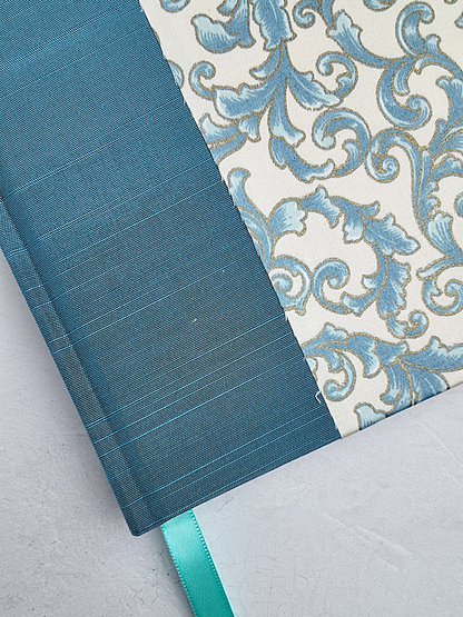 B5 192-page Hardcover Journal finished in Marine Blue Japanese book cloth and blue gold fabric