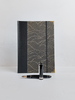 B5 192-page Hardcover Journal finished in black faux leather with gold waves on black Chiyogami Paper
