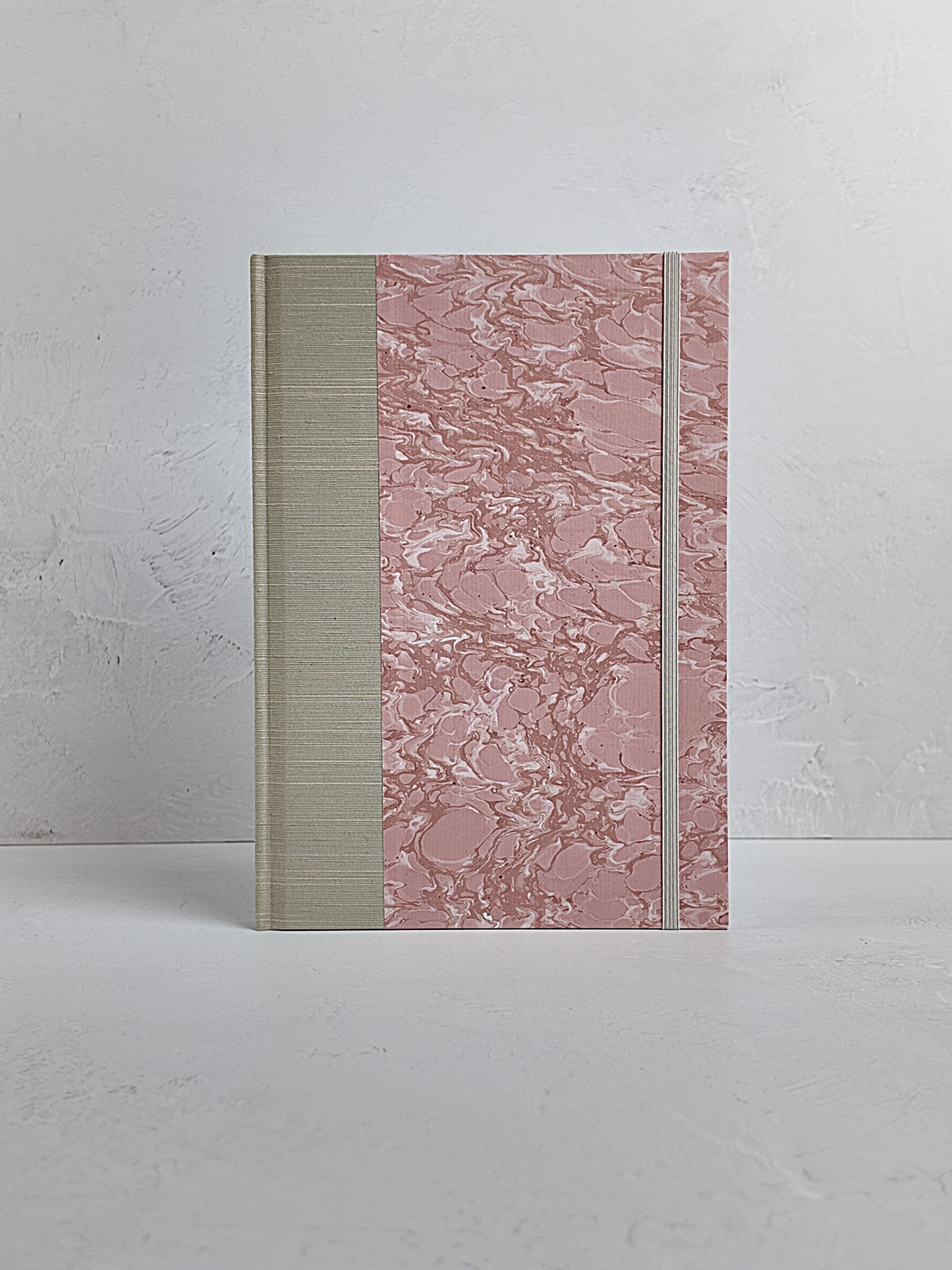 NEW B5 192-page Hardcover Journal finished in platinum Japanese book cloth and pink French marble paper