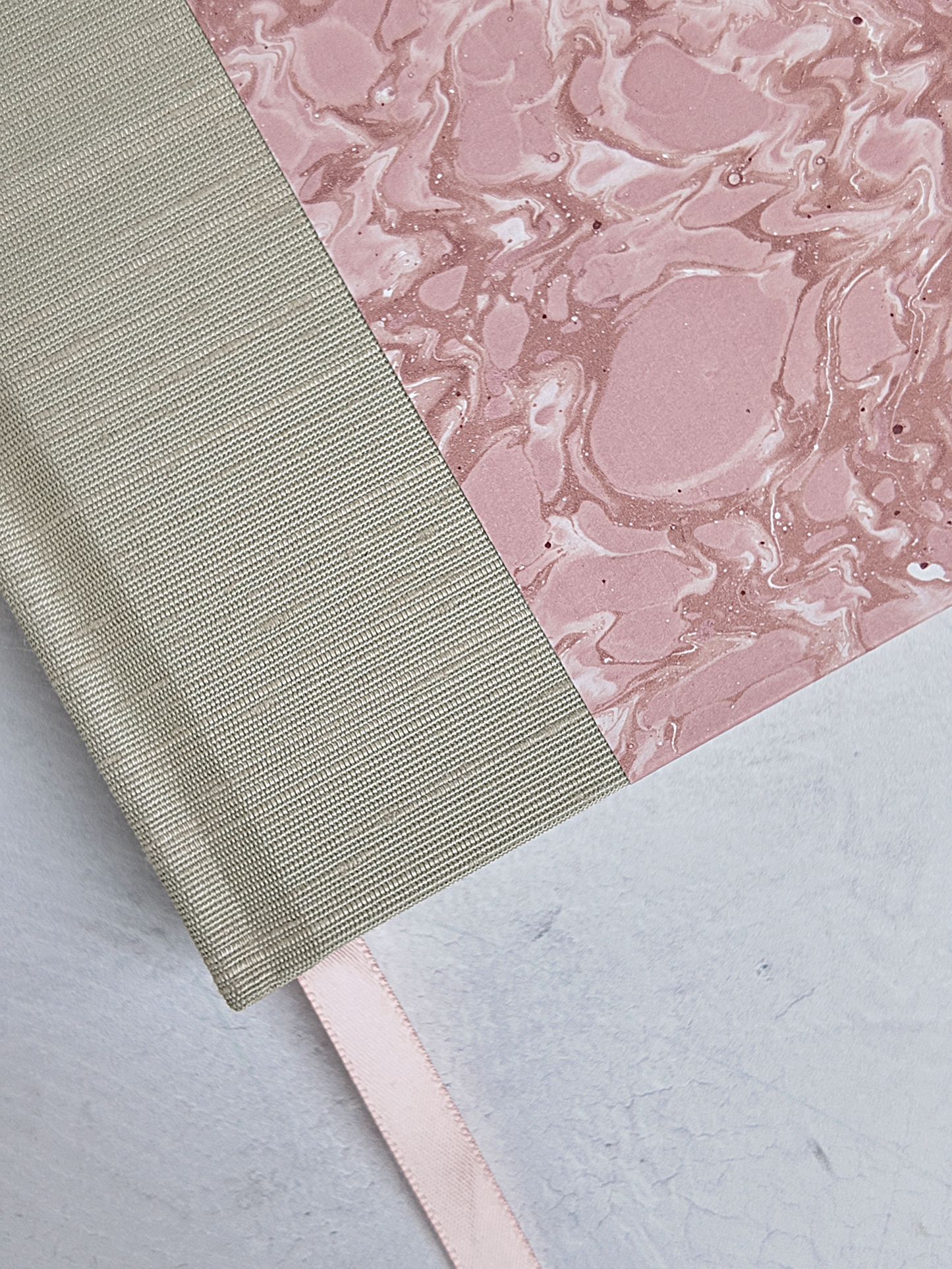 NEW B5 192-page Hardcover Journal finished in platinum Japanese book cloth and pink French marble paper