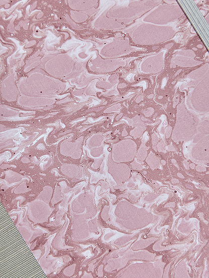 NEW B5 192-page Hardcover Journal finished in platinum Japanese book cloth and pink French marble paper
