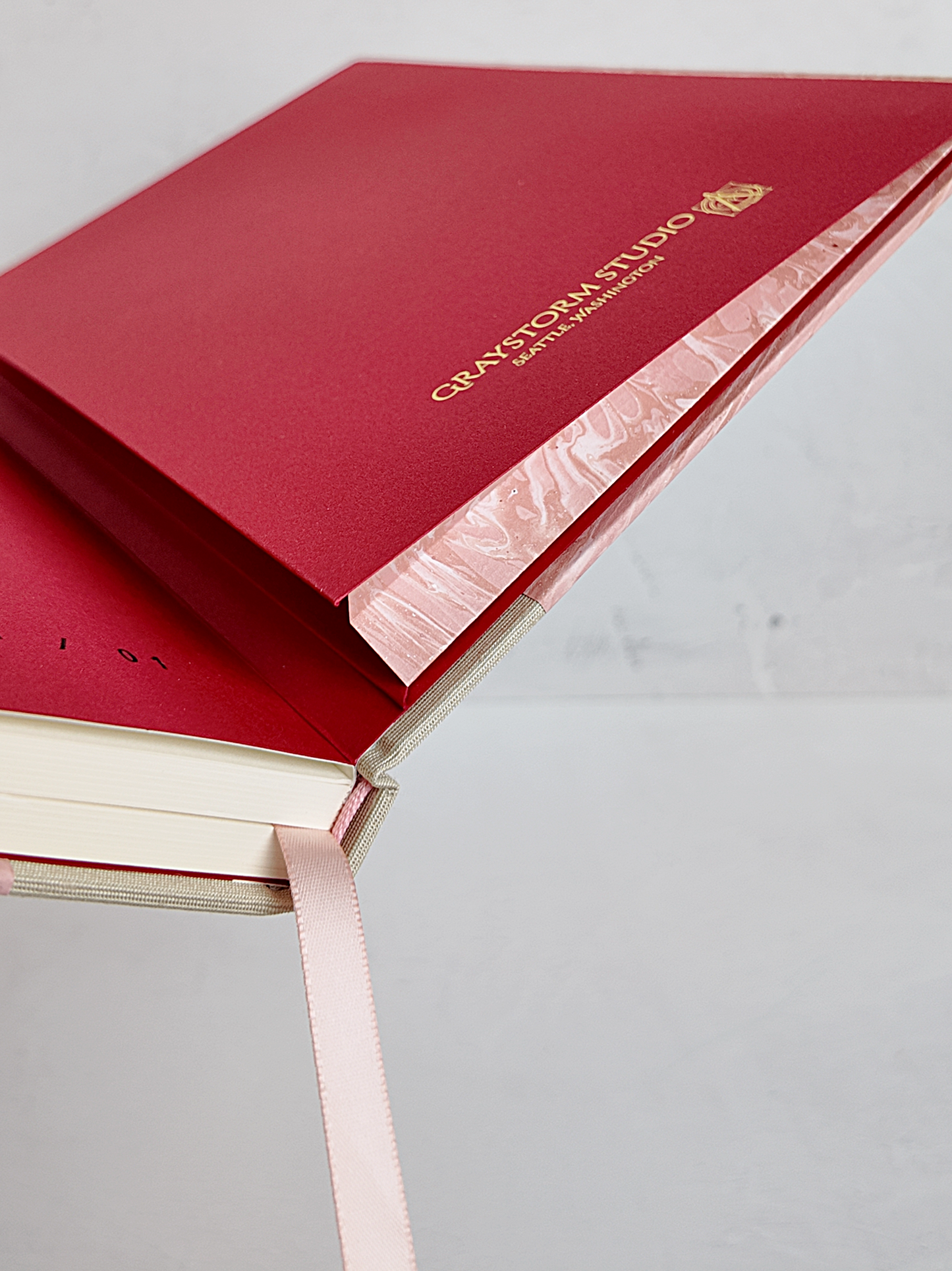 NEW B5 192-page Hardcover Journal finished in platinum Japanese book cloth and pink French marble paper